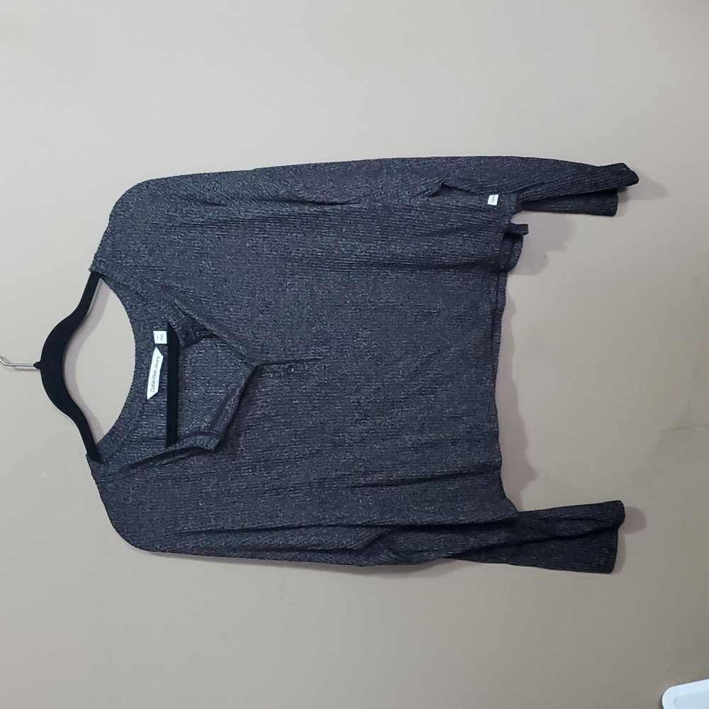 Calvin Klein 1/4 Button Up Black Sweater Size Large